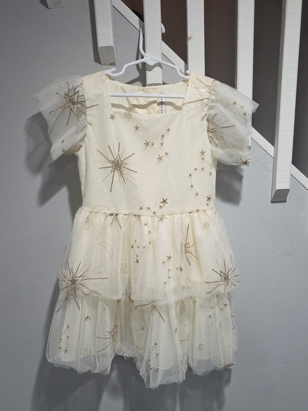 Janie and Jack Cream Tulle Star Embroidered Dress, Size 7